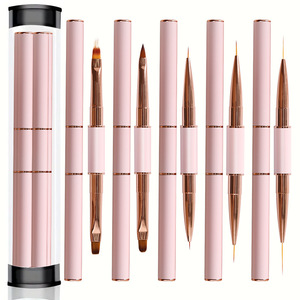 Kit de Pinceaux à Ongles Double Embout Or Rose avec Manche Rose et Noir, Pinceau Plat en Nylon pour Nail Art, Stylo Gel pour Ombre et Sculpture, Idéal pour Salon de Manucure - Product Image 1