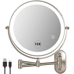 8 Inch Wall Mounted Touch Sensor Folding 360 Degree Swivel Extension <b>Led</b> Magnifying Dual Sided Personalized Cosmetic Shaving - Product Image 1