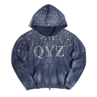 Sweat à capuche de luxe personnalisé brodé avec strass, motif uni, en coton éponge doux pour le streetwear décontracté et quotidien