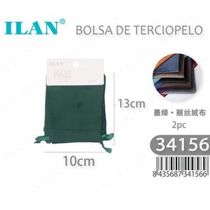 Borsa in Velluto Ilan 10x13 Cm Verde Scuro 2 Pezzi - Product Image 3