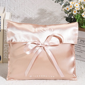 كيس مغلف ساتان وردي ذهبي مطبوع بشعار مخصص مع وصلة شعر حريرية حزمة شعر مستعار هدية غبار - Product Image 1