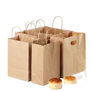 Wholesale Kraft Food Paper Bag Grocery Sandwich Takeaway Fast Food Packaging Bags With Logo Printed