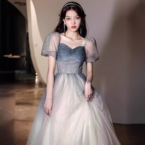 Ethereal Graduation Evening Gown Women Sweetheart Neckline Empire Waist Gray Tulle Party Dress Coming Of Age Ceremony - Product Image 1