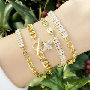 Niche luxury OT buckle link square zircon copper chain young girl cute style electroplating 18K gold bracelet