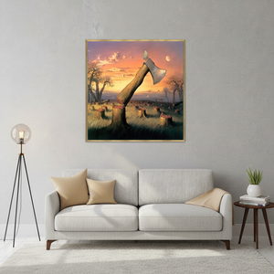 Surreal Tree & Axe Canvas Print: Modern Nature Art,GOLD <b>FRAMED</b> CANVAS - Product Image 3