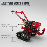 محرك بنزين 170F/7HP، آلة حراثة صغيرة مجنزرة بسلسلة مزدوجة، آلة بذر الذرة وفول الصويا، جرار زراعي مجنزر صغير، آلة حراثة