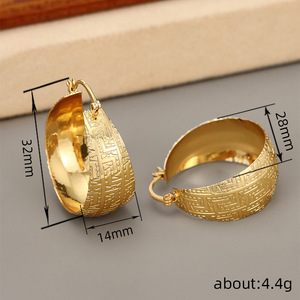 Vintage Patterned Wide Geometric <b>Huggie</b> <b>Earrings</b> for Women Elegant Fashion Jewelry - Product Image 4