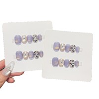 Faux ongles à presser carrés en acrylique, 10 pièces, faits main, de haute qualité, avec gel épais, effet œil de chat et pois, pour manucure