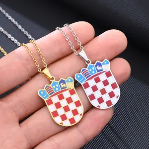 Enameled Croatia Map Chain Necklaces Stainless Steel Silver 18K Gold Plated Enamel Croatia National Flag Map Pendant Necklace