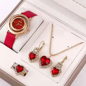 Hifive Set perhiasan wanita, grosir perhiasan modis mewah jam tangan 4 buah aksesoris jam tangan untuk wanita