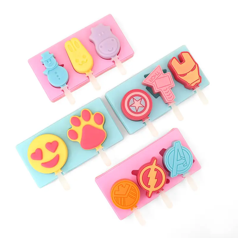 3D Ice Cream Silicone Khuôn Mặt Cười Popsicle Khuôn Với Nắp Với Nhựa Stick Mùa Hè Tự Làm Phim Hoạt Hình Người Tuyết Pho Mát Dính Khuôn