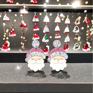 HYLER2559 akrilik küpe toptan noel pembe Santa stil UV baskılı lazer kesim sentetik elmas inci altın moda - Product Image 5