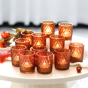 Custom Color 12pcs Amber Glass Candle Jars <b>Tealight</b> Candle Holders for Christmas Table Centerpiece Decor - Product Image 5
