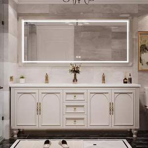 Meuble-lavabo <span class=keywords><strong>de</strong></span> <span class=keywords><strong>salle</strong></span> <span class=keywords><strong>de</strong></span> <span class=keywords><strong>bain</strong></span> 60-92 pouces avec double vasque personnalisable, meuble-lavabo autoportant <span class=keywords><strong>de</strong></span> luxe français avec <span class=keywords><strong>miroir</strong></span> intelligent anti-buée - Product Image 1