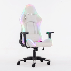 Chaise d'ordinateur ergonomique de haute qualité Chaise de jeu en cuir PU blanc pour adulte avec lumières RVB - Product Image 2