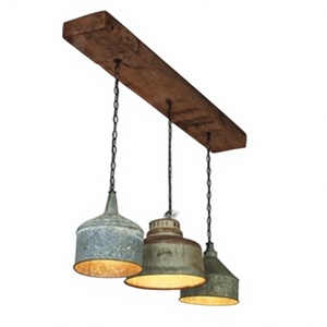 Rustic Wooden Beam Pendant Light With 3 Metal Bell Shades E26 LED Farmhouse Kitchen Island <b>Lighting</b> 2700K Warm White - Product Image 1