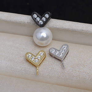 Colgante de Plata S925, Accesorio Hecho a Mano, Colgante de Aguja Recta en Forma de Corazón, Base Vacía para Perla de 9-14 mm, 4186, Aleación, Piedra Preciosa - Product Image 1