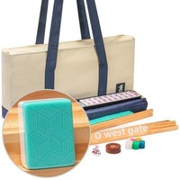 Ensemble de Mahjong Américain en Mélamine Bleue avec Étui de Transport, Sac de Voyage Portable Grande Capacité, Tapis de Rangement Intégré et Accessoires