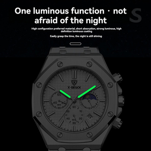 <span class=keywords><strong>Montre</strong></span> de <span class=keywords><strong>sport</strong></span> X-GEQCK pour homme, en acier inoxydable, quartz, luxe, multifonction, chronographe, étanche 3BAR, lumineuse - Product Image 6