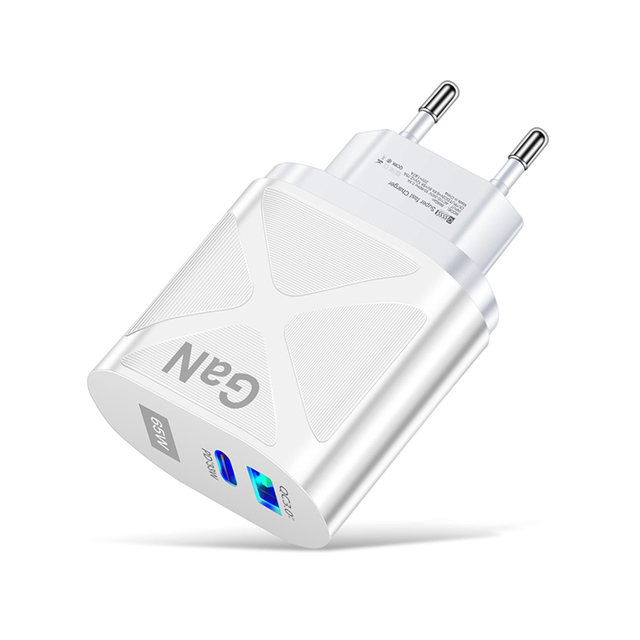 65W Fast Charger with GaN Technology 2 Ports PD 3.0 USB Type-C & USB Phone Adapter OTP OVP Protection