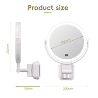 Miroir de maquillage LED mural avec grossissement 10X, 3 lumières colorées, intensité réglable, ventouse, rechargeable, miroir de salle de bain
