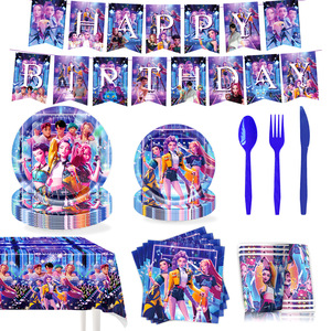 Pack de Fête d'<span class=keywords><strong>Anniversaire</strong></span> K-POP Cartoon Demon Hunter Girl Group : Bannière HBD, Assiettes en Carton, Fournitures de Fête Rumi Kpop Demon Hunters - Product Image 4