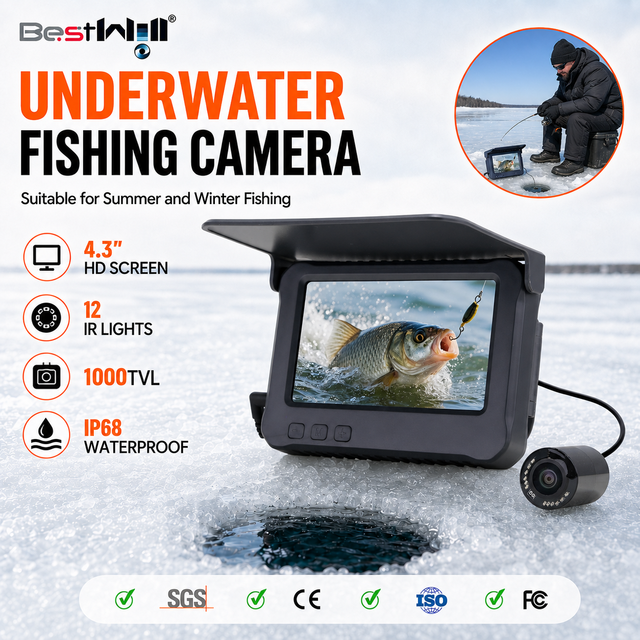 4.3 Inch Underwater Inspection Camera 15m Fishing Camera Infrared Night Vision for Lake