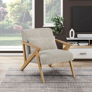 Fauteuil d'appoint capitonné avec coussin en mousse douce en velours côtelé, structure en bois de caoutchouc massif, mobilier de chambre moderne - Product Image 1