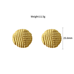 French Style 316L <b>Titanium</b> Steel <b>Stud</b> Earrings Gold Round Textured Geometric Fashion Women's Earrings - Product Image 4