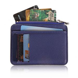 Vintage Style Lychee Pattern <b>Card</b> <b>Holder</b> Casual Multi-Functional Business <b>Wallet</b> with Zipper Vertical Design and PU Material - Product Image 2