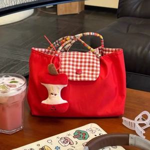 Công suất lớn của phụ nữ phong cách Hàn Quốc kẻ sọc đỏ Vải Tote túi thời trang duy nhất mở Polyester Vai sinh viên xách tay - Product Image 2