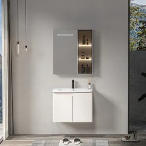 24 인치 플로팅 욕실 화장대 단단한 나무 장식 욕실 캐비닛 Led 거울 캐비닛 및 싱크대와의 작은 욕실