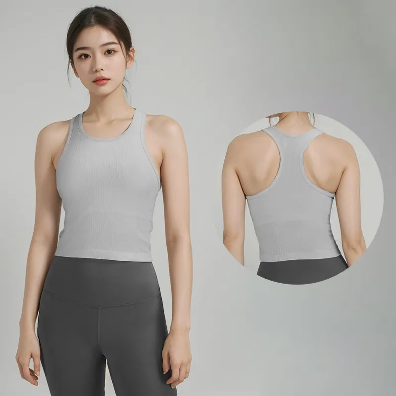 Factory Direct Yoga wear women's sports short vest high elastic knitted rib over summer nylon comfort with chest pad