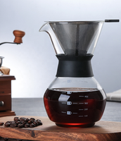 Nouvellement en verre verser sur la cafetière avec filtre en acier inoxydable goutteur à café cafetière en verre avec ensemble de filtres permanents