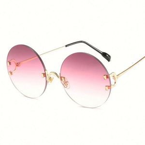 Lunettes de soleil rondes vintage de luxe pour femmes 2021, en métal, sans monture, UV400 - Product Image 3