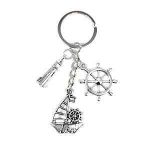 Porte-clés de pêche europé<span class=keywords><strong>en</strong></span> Porte-clés nautique <span class=keywords><strong>vintage</strong></span> pour voilier Boussole Ancre de bateau Pendentif clé décorative phare - Product Image 4