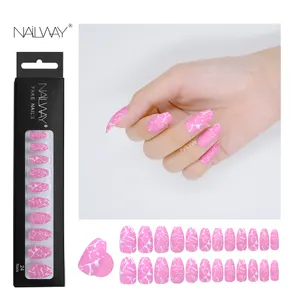 ABS Marble Print Latest Fashion Hot Sale Pink White Crack Fake Medium Long Coffin Full Press On Nails