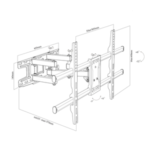 Support mural universel pour téléviseur et moniteur 800*400mm, articulation en acier inoxydable 85'', rotation universelle à 120° - Product Image 3