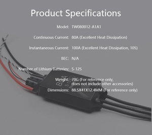 80A กันน้ำ ESC แบบไม่มีแปรงถ่าน 5‑12S ลิโป PWM ตัวควบคุมความเร็วอิเล็กทรอนิกส์สำหรับเรือแข่ง RC ความเร็วสูงรุ่นทางทะเล - Product Image 3