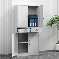 Armoire de rangement métallique au design moderne pour bureau, avec 2 tiroirs centraux et portes en acier