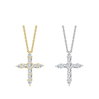 Collier unisexe en argent S925 avec pendentif croix entièrement serti de zircone cubique, accessoire de mode tendance avec croix en cristal irrégulière