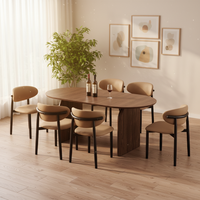 Table de salle à manger de luxe moderne en bois, ovale, extensible, ronde, pour 6 à 8 personnes, avec 4 chaises