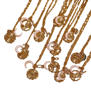 Collar con Colgante de Ópalo Luna Nueva con Runas de los Doce Signos del Zodiaco, Chapado en Oro de 18K, Estilo Vintage, Cadena de Eslabones, Girasol, LIVE4U 2025 - Product Image 4