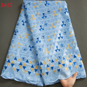 3417 alta qualità Swiss Voile pizzo 5 iarde africano tessuto di pizzo di cotone con foro stile Dubai per la cucitura di indumenti nigeriani - Product Image 4