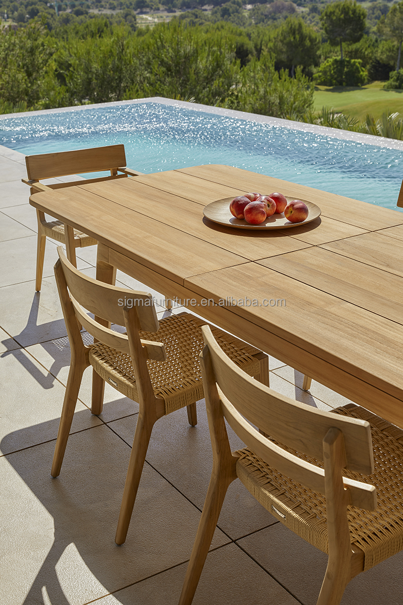 Outdoor Dining Area Home Hotel Modern Natural Wood Extendable Dining Table Teak