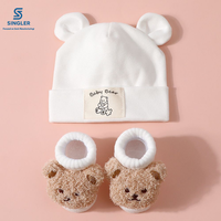 Ensemble de chaussettes et bonnet en coton de haute qualité pour bébé, motif dessin animé 3D, chaussettes unies pour nouveau-né, vente en gros
