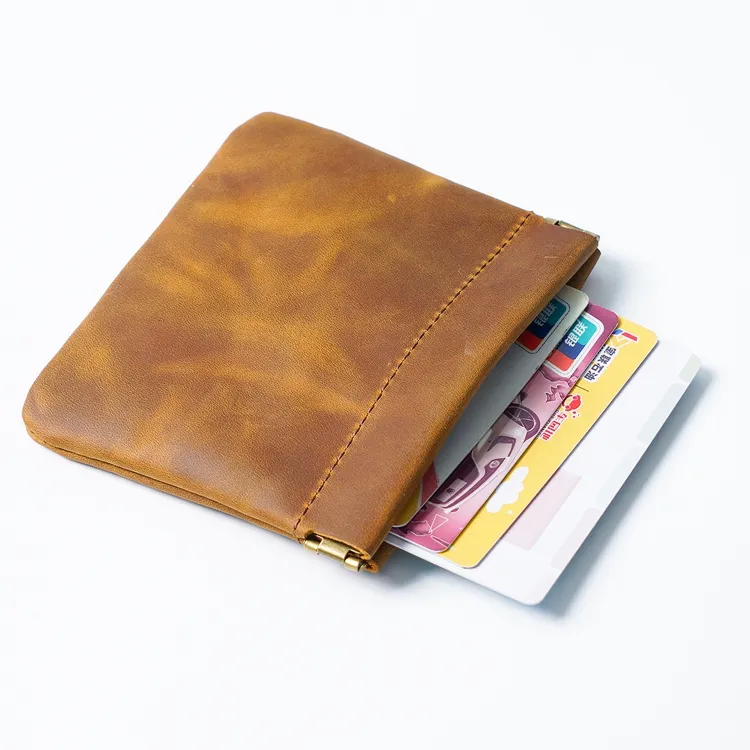 Dompet koin kulit kuda gila asli dompet tempat kartu kredit dompet uang kecil Earphone uang dompet koin untuk pria wanita