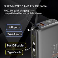 Batterie externe mince à affichage numérique personnalisé 20000mAh, charge ultra-rapide avec câble, mini batteries externes 10000mAh