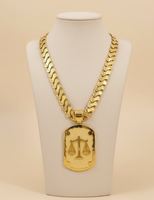 Nouveau Design Tendance Collier Pendentif Breloque Élégant en Laiton Plaqué Or 24K avec Chaîne Cubaine Géométrique et Breloque Équilibre, Bijou Unisexe, Cadeau