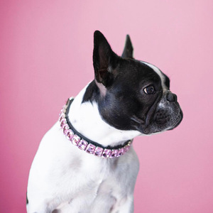 Collar de animales de lujo Collar ajustable de cuero PU para perros y gatos con cintas de patrón sólido y diamantes de imitación ESTILO OCCIDENTAL - Product Image 6